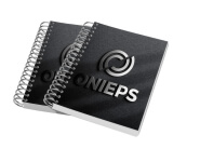 Caderneta Capa Maleável Wire-O Abertura Horizontal Capa Couchê 300g e Miolo Ap 75g Laminação Fosca e Hotstamping (150x210mm)