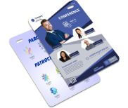 Credenciais Couchê 250g Verniz Uv Total Frente Sem Cordão e Sem Clip Jacaré para Eventos (100x148mm)