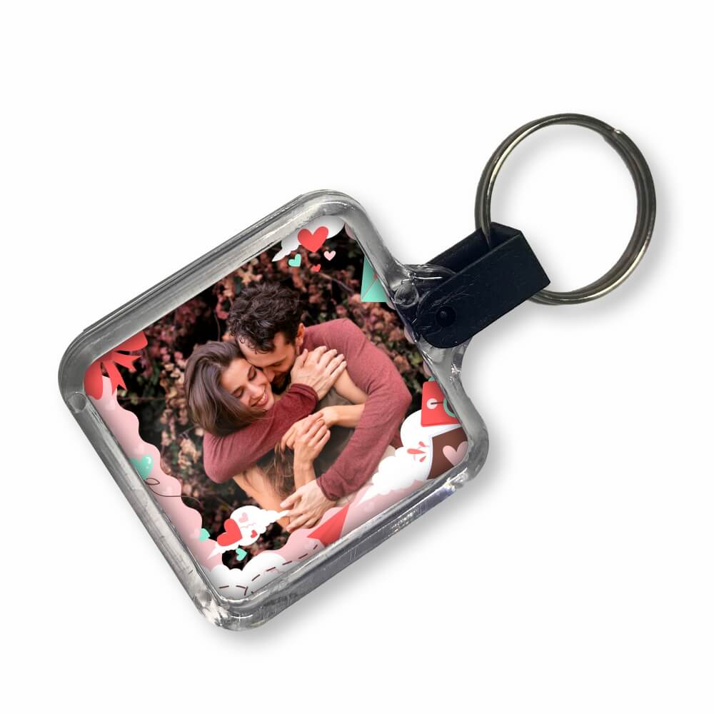 Chaveiro De Acrílico Com Foto Modelo Quadrado Presilha Preta