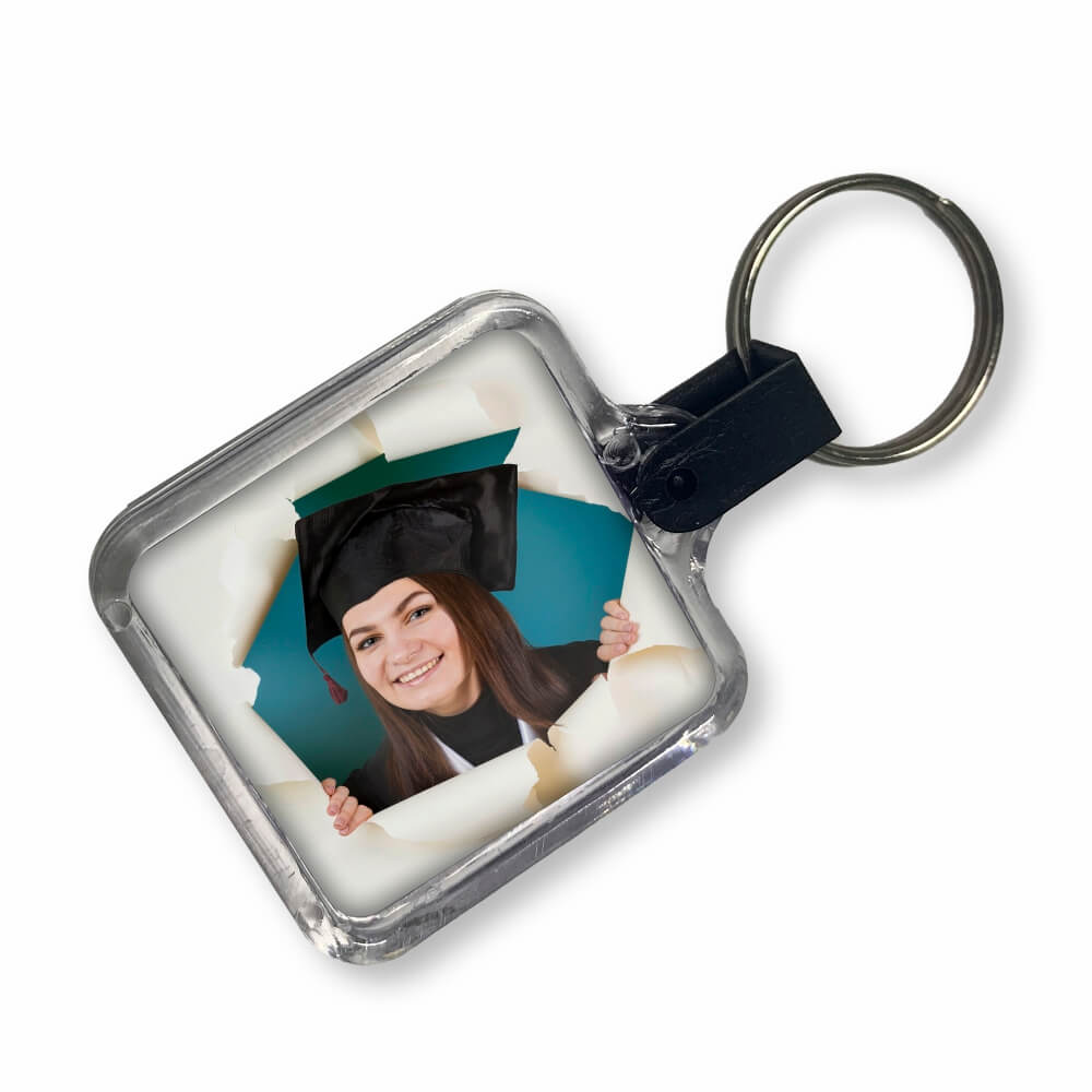 Chaveiro De Acrílico Com Foto Modelo Quadrado Presilha Preta
