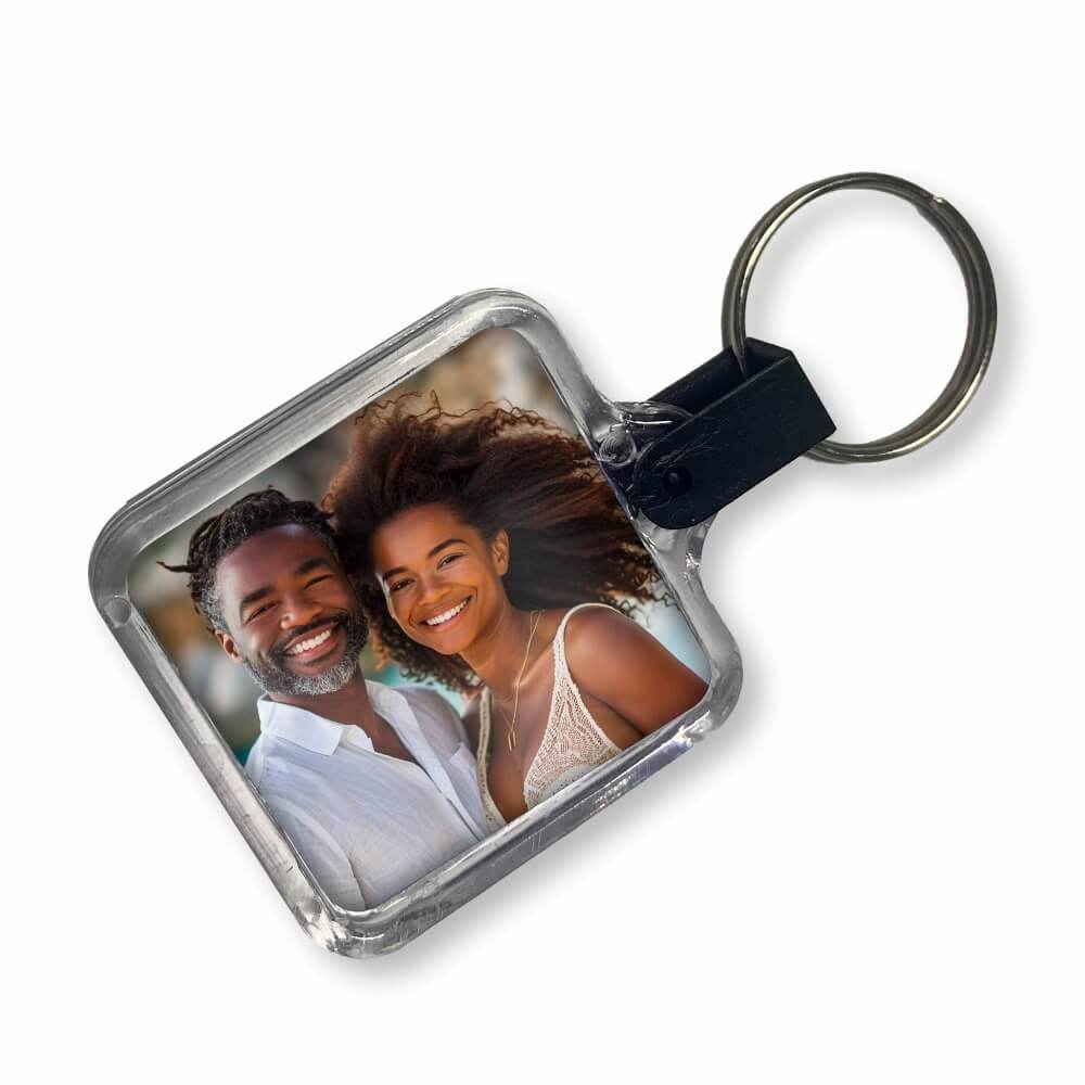 Chaveiro De Acrílico Com Foto Modelo Quadrado Presilha Preta