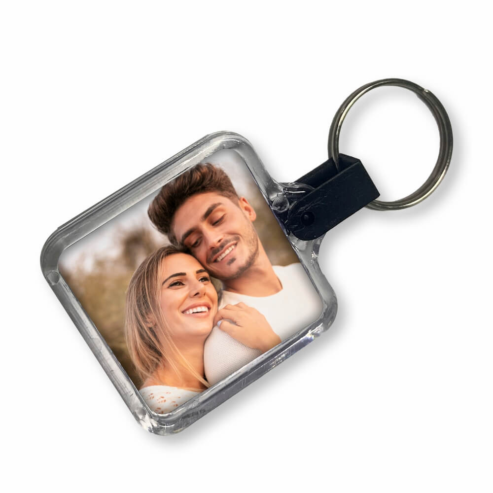 Chaveiro De Acrílico Com Foto Modelo Quadrado Presilha Preta