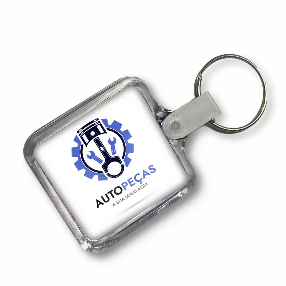 Chaveiro De Acrílico Com Foto Modelo Quadrado Presilha Branca