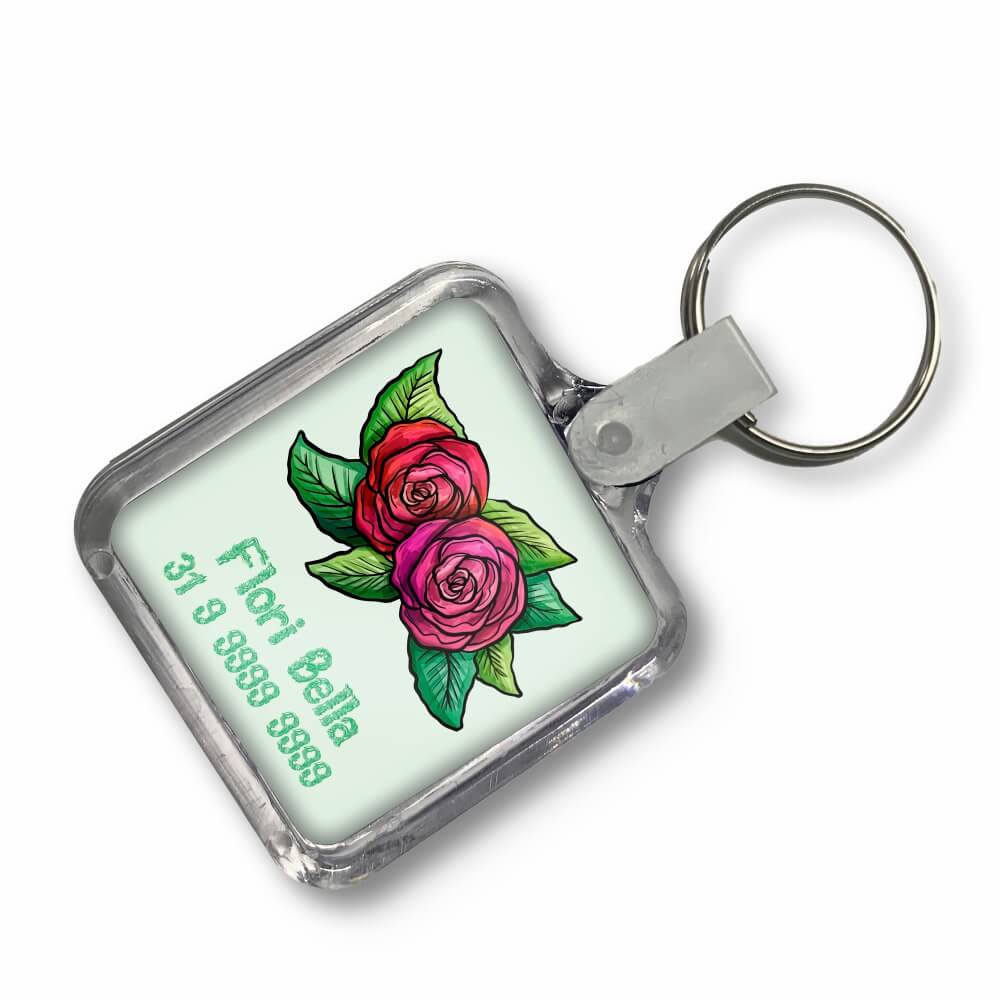 Chaveiro De Acrílico Com Foto Modelo Quadrado Presilha Branca