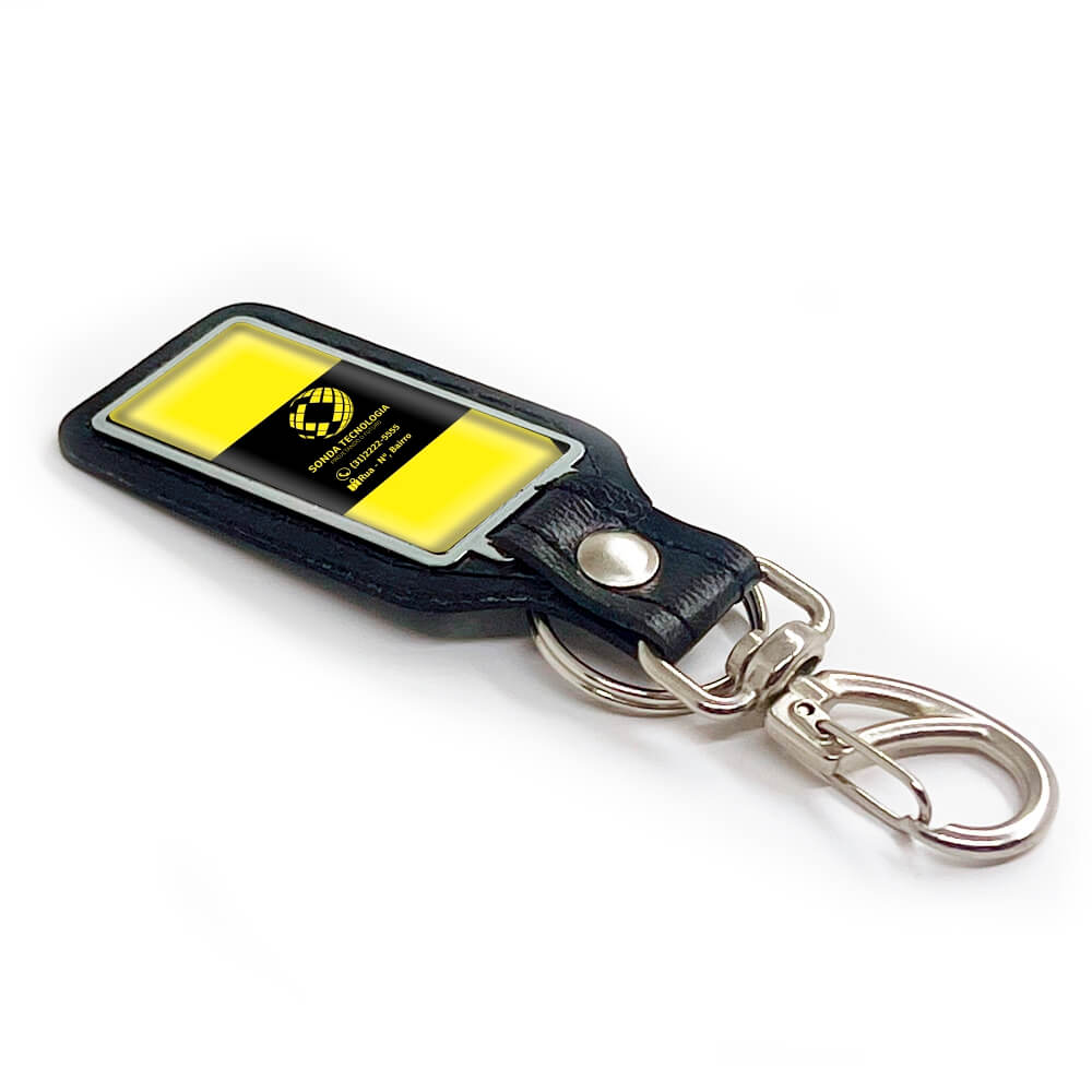 Chaveiro Resinado Corino Preto Retangular