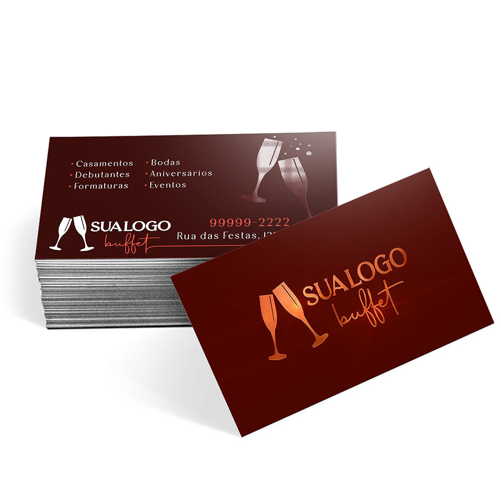Cartões De Visita Couchê 300g Hotstamping e Verniz Localizado Frente e Laminação Fosca Frente e Verso