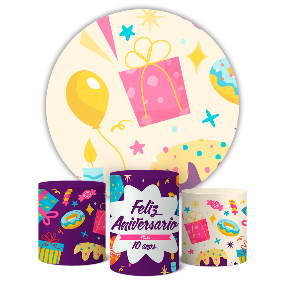 Cilindros Para Festas: Capa 3 Cilindros E Painel De Festa Elastano (1000x1000mm)