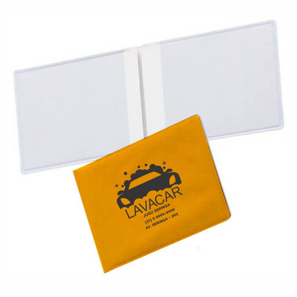 Porta Documentos Duplo Horizontal PVC Flexível 0,2MM Forro em Papelão (Amarelo)