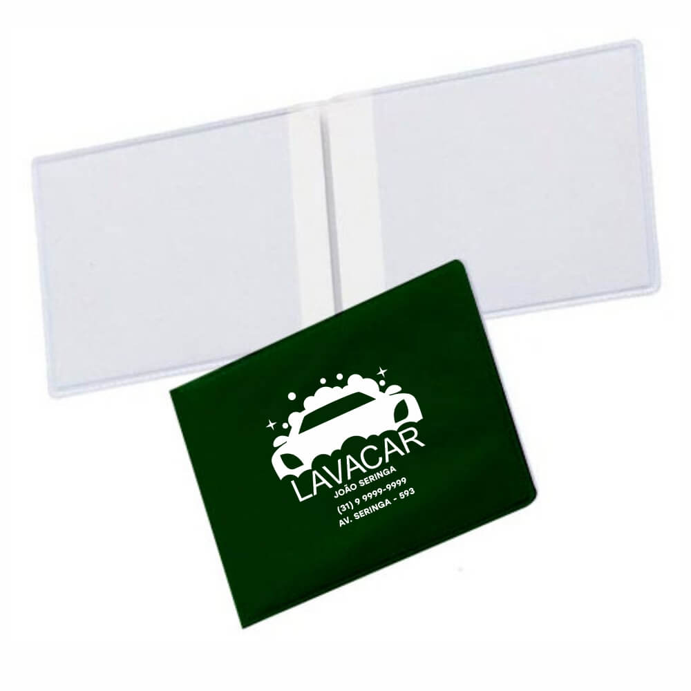 Porta Documentos Duplo Horizontal PVC Flexível 0,2MM Forro em Papelão (Verde)