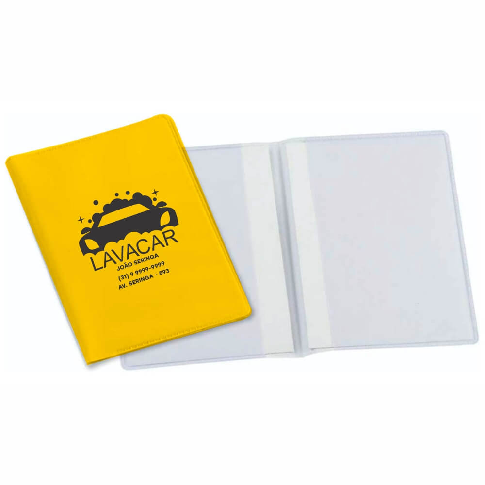 Porta Documentos Duplo Vertical PVC Flexível 0,2MM Forro em Papelão (Amarelo)