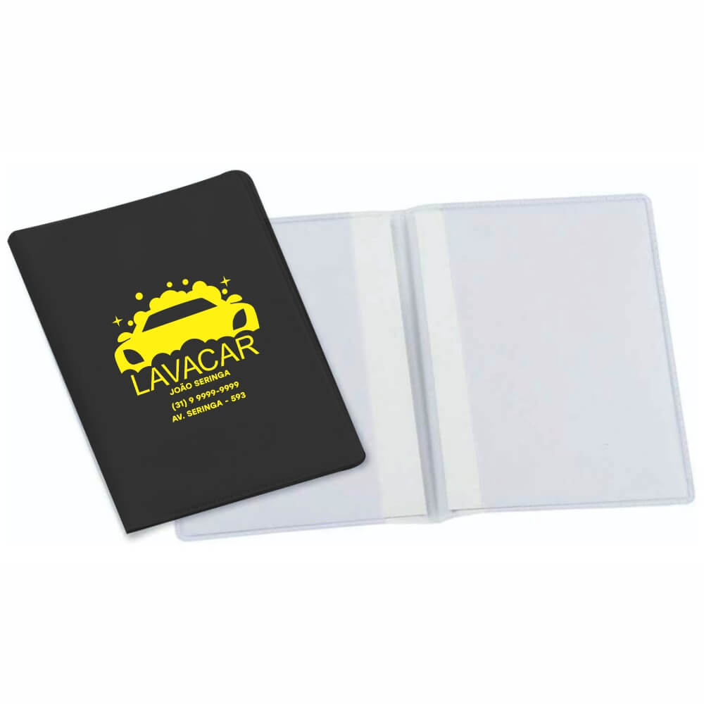 Porta Documentos Duplo Vertical PVC Flexível 0,2MM Forro em Papelão (Preto)