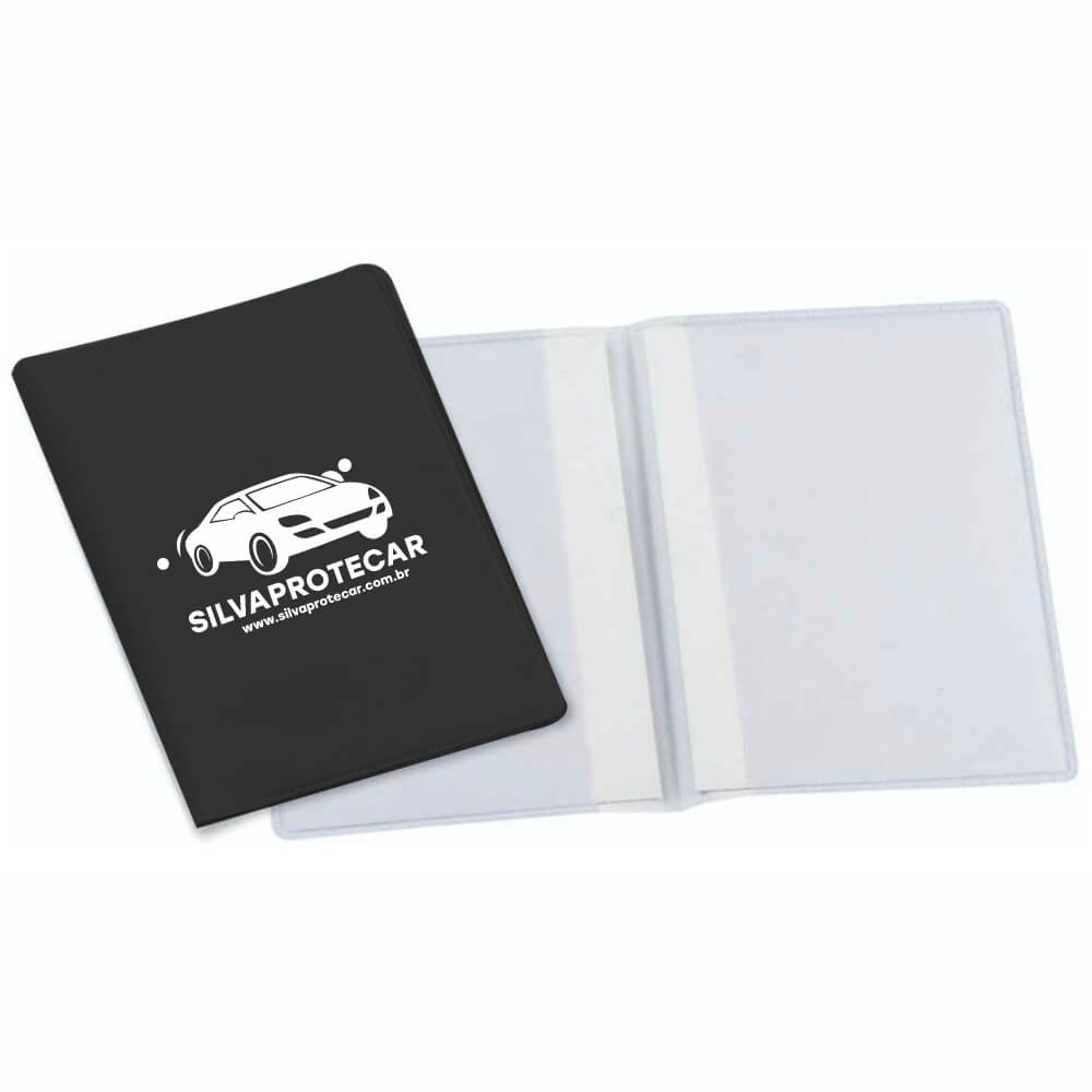 Porta Documentos Duplo Vertical PVC Flexível 0,2MM Forro em Papelão (Preto)