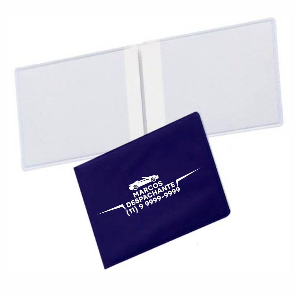 Porta Documentos Duplo Horizontal PVC Flexível 0,2MM Forro em Papelão (Azul)