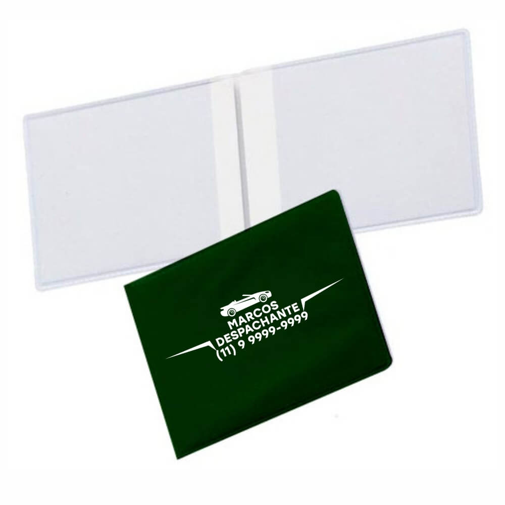Porta Documentos Duplo Horizontal PVC Flexível 0,2MM Forro em Papelão (Verde)