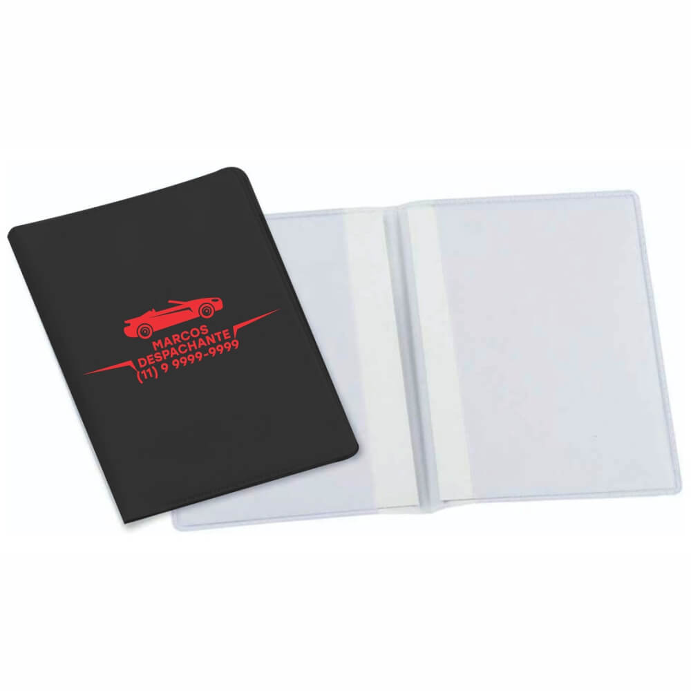 Porta Documentos Duplo Vertical PVC Flexível 0,2MM Forro em Papelão (Preto)