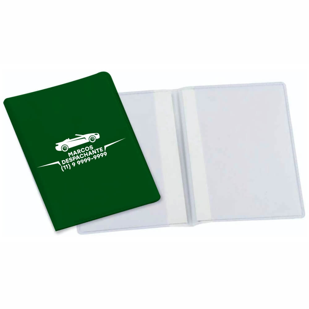 Porta Documentos Duplo Vertical PVC Flexível 0,2MM Forro em Papelão (Verde)
