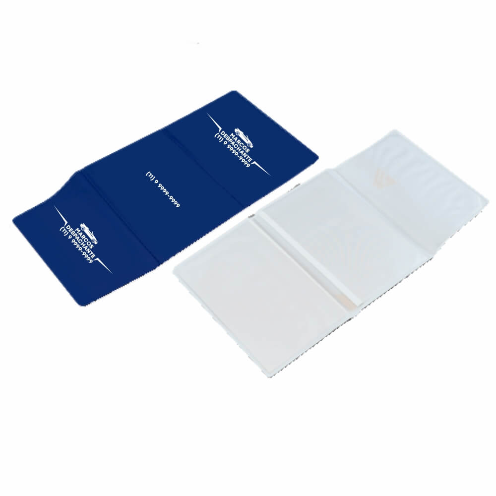 Porta Documentos Triplo PVC Flexível 0,2MM Forro em Papelão (Azul)