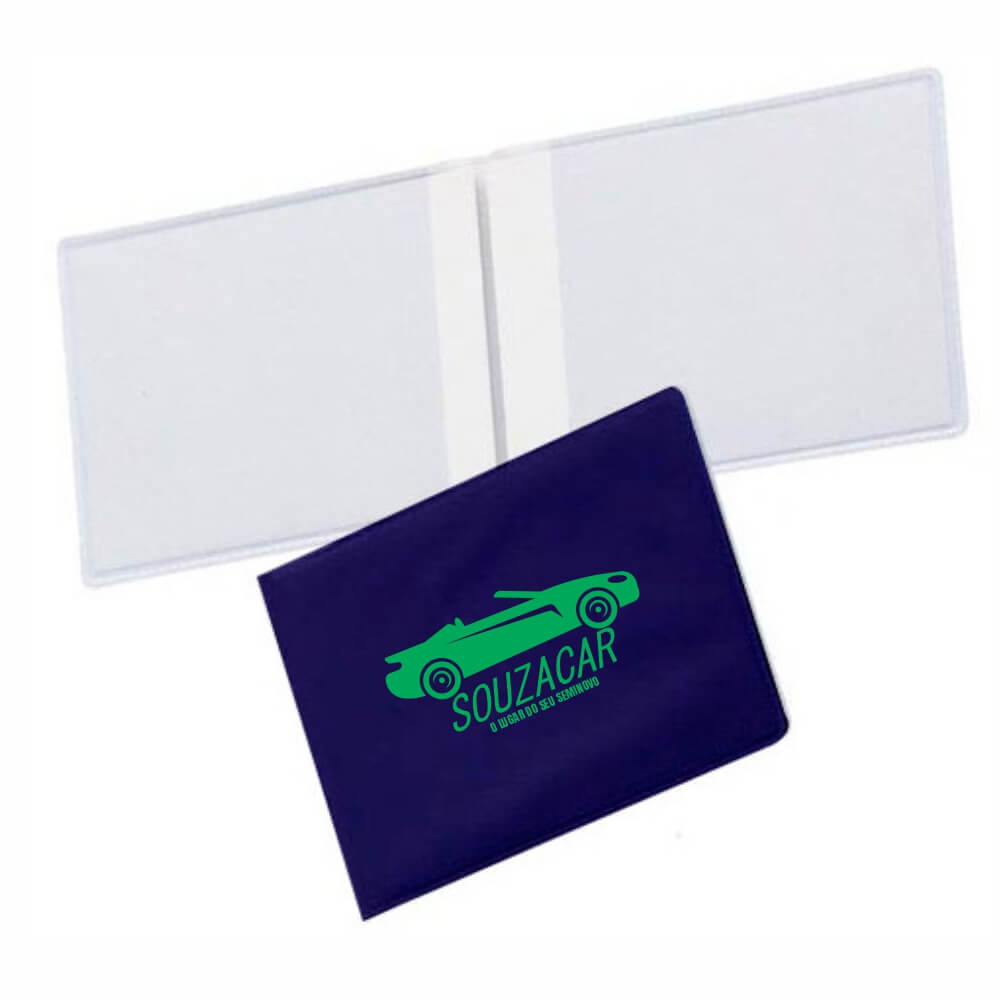 Porta Documentos Duplo Horizontal PVC Flexível 0,2MM Forro em Papelão (Azul)