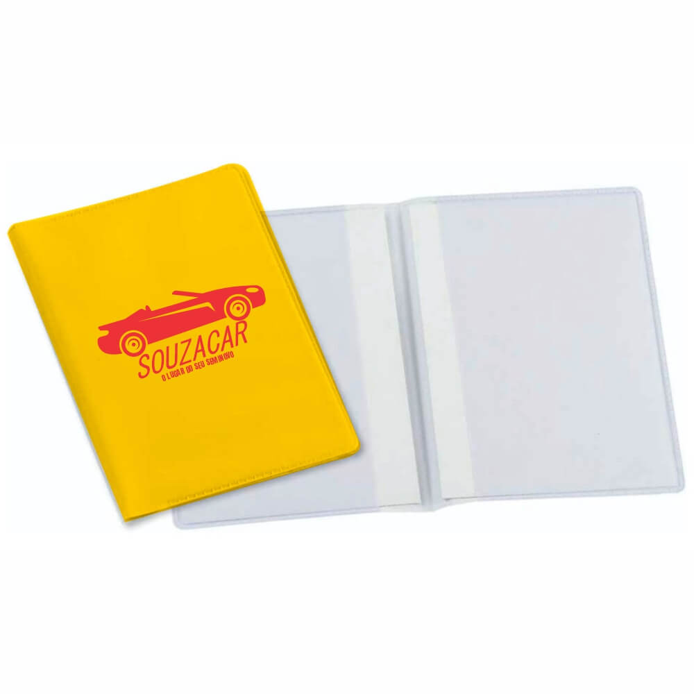 Porta Documentos Duplo Vertical PVC Flexível 0,2MM Forro em Papelão (Amarelo)