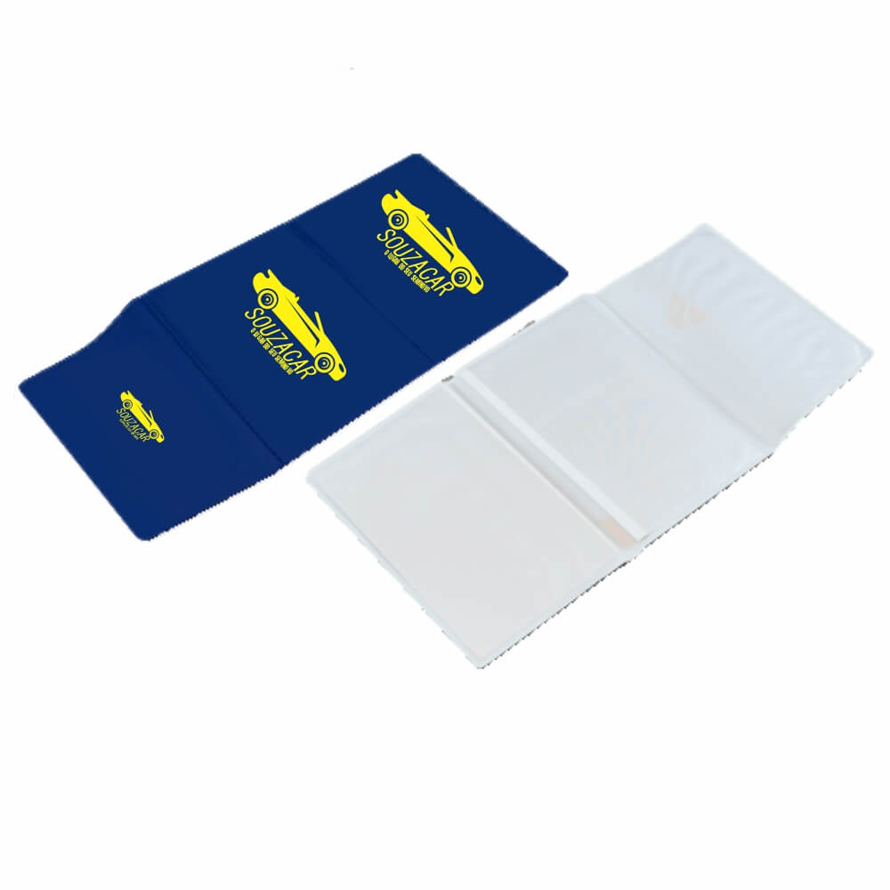 Porta Documentos Triplo PVC Flexível 0,2MM Forro em Papelão (Azul)
