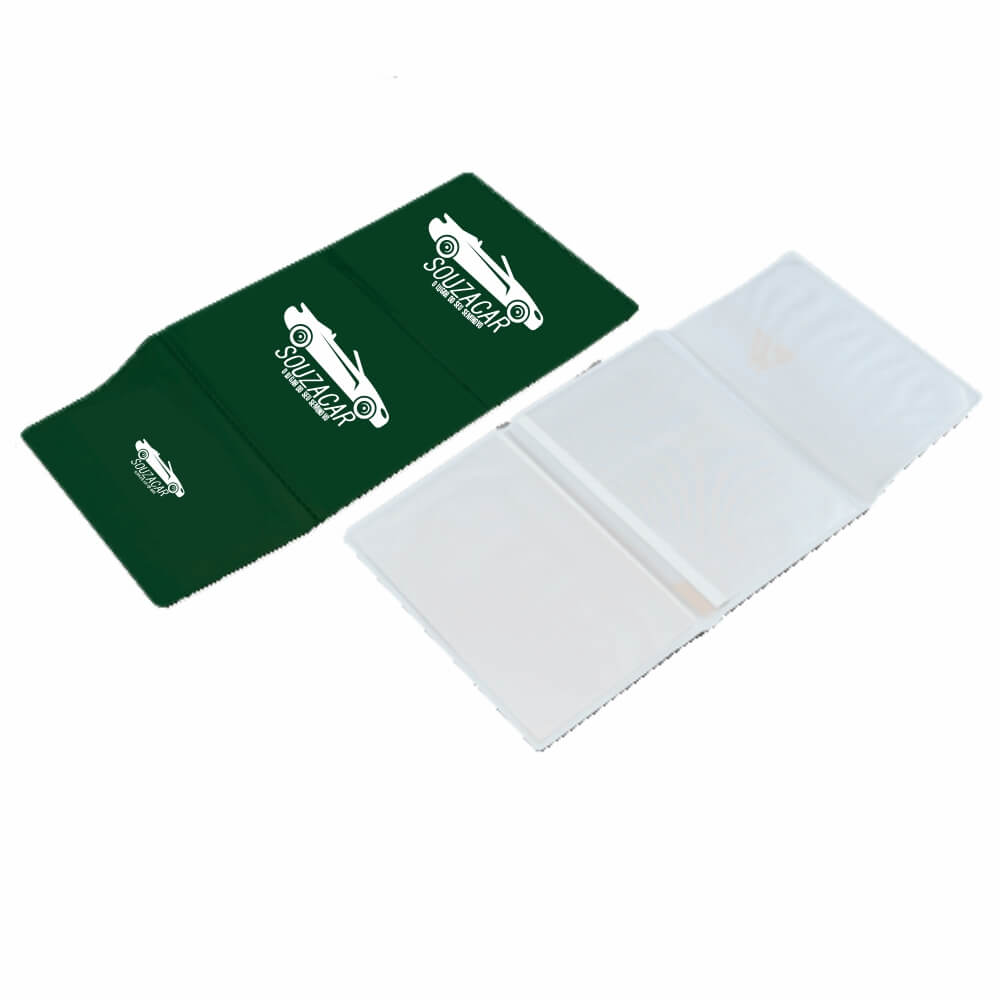 Porta Documentos Triplo PVC Flexível 0,2MM Forro em Papelão (Verde)