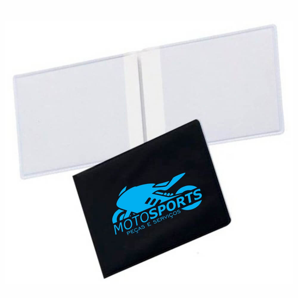 Porta Documentos Duplo Horizontal PVC Flexível 0,2MM Forro em Papelão (Preto)