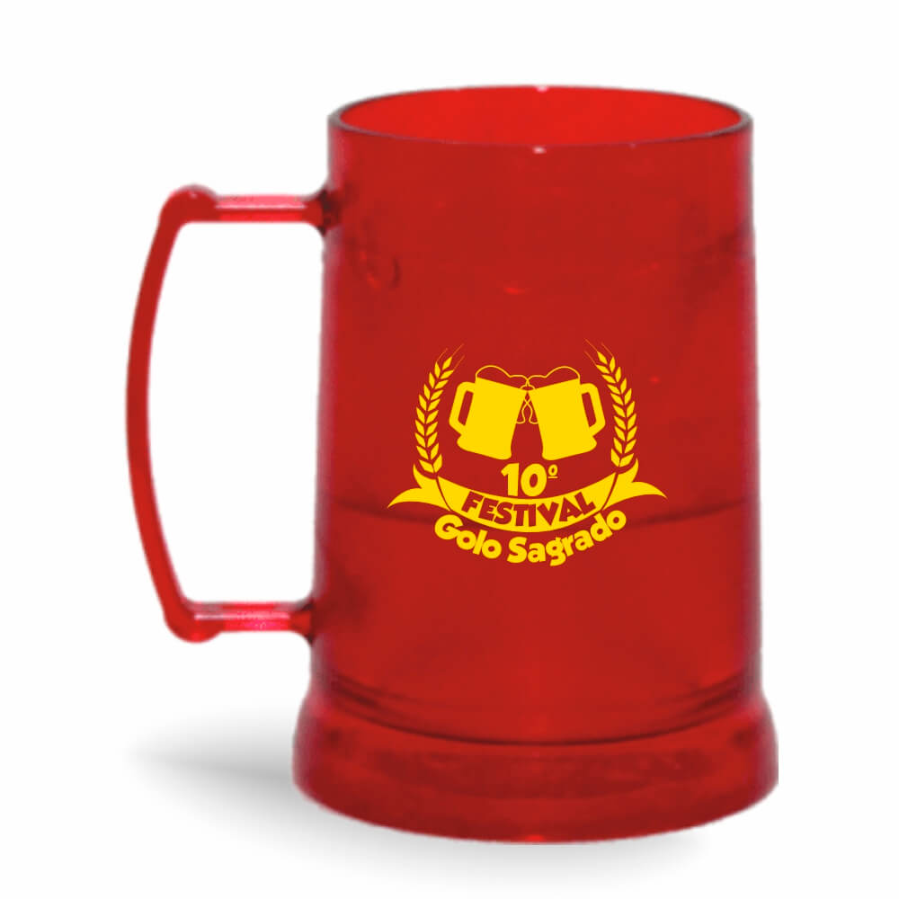 Canecas Plásticas Transparente colorida Vermelha e Incolor