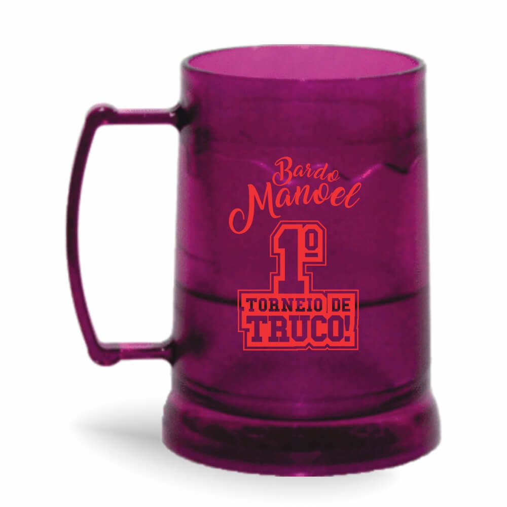 Canecas Plásticas Transparente colorida Roxa e Incolor