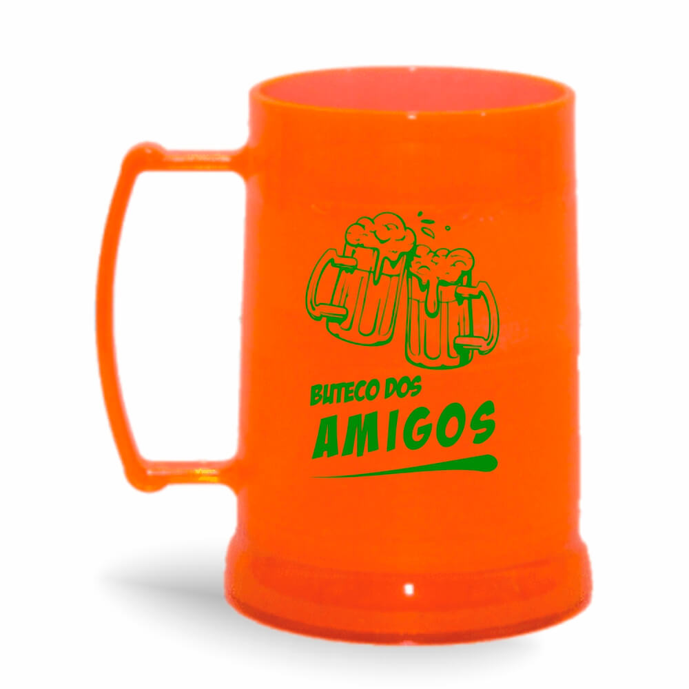 Canecas Plásticas Transparente colorida Laranja e Gel