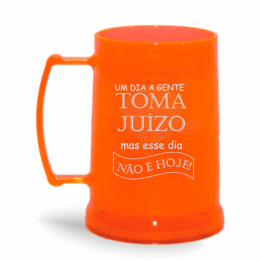Canecas Plásticas Transparente colorida Laranja e Gel