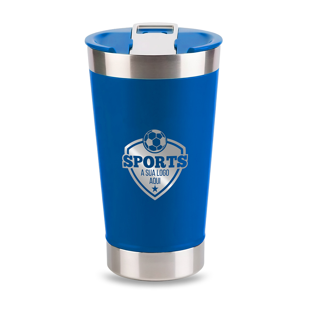 Copo Térmico Com Abridor Parede Dupla e Aço 470ml Com Tampa Azul