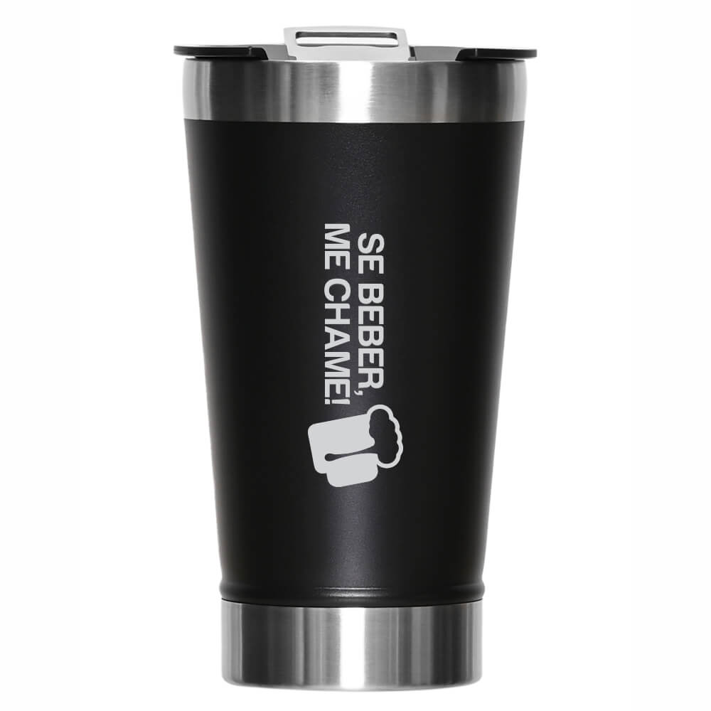 Copo Térmico Com Abridor Parede Dupla e Aço 470ml Com Tampa Preta