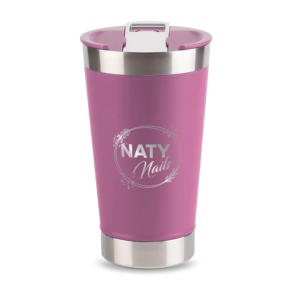 Copo Térmico Com Abridor Parede Dupla e Aço 470ml Com Tampa Rosa