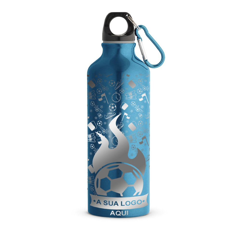 Squeeze De Alumínio Modelo Erald Com Mosquetão Gravação A Laser Gravação 360 (Azul)