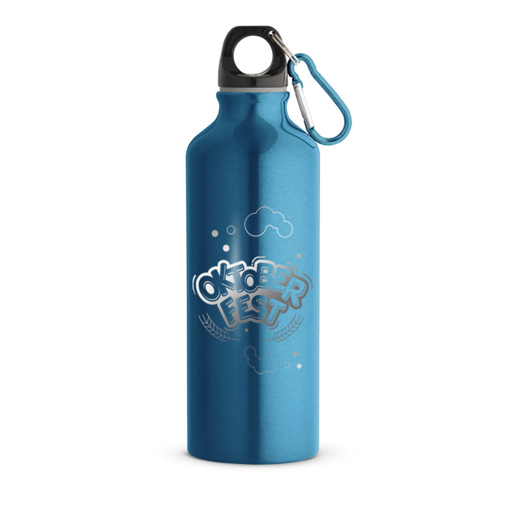 Squeeze De Alumínio Modelo Erald Com Mosquetão Gravação A Laser Gravação Frontal (Azul)