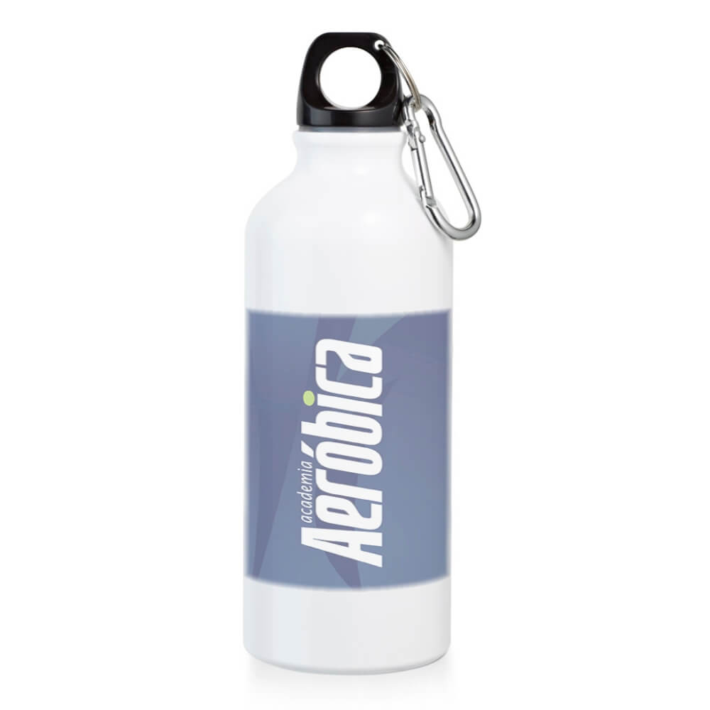 Squeeze De Alumínio Modelo Erald Com Mosquetão Com Sublimação 500ml (Branca)