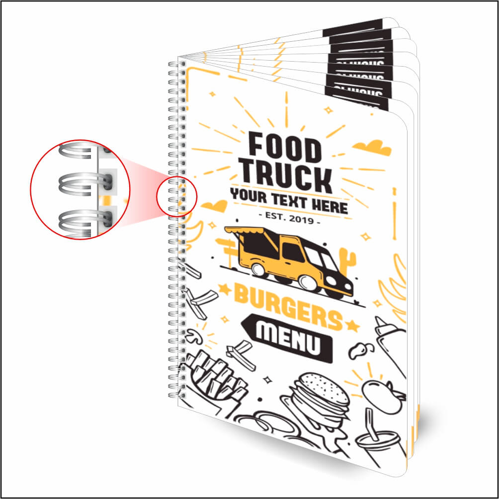 Cardápios Personalizados Wire O 16 Páginas Pvc 0,50mm Premium Branco (150x210mm)