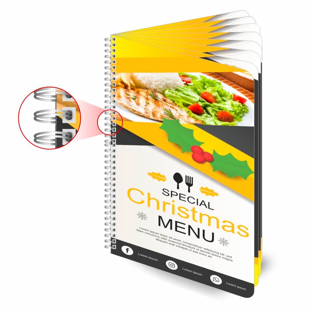 Cardápios Personalizados Wire O 16 Páginas Couchê 300g (150x210mm)