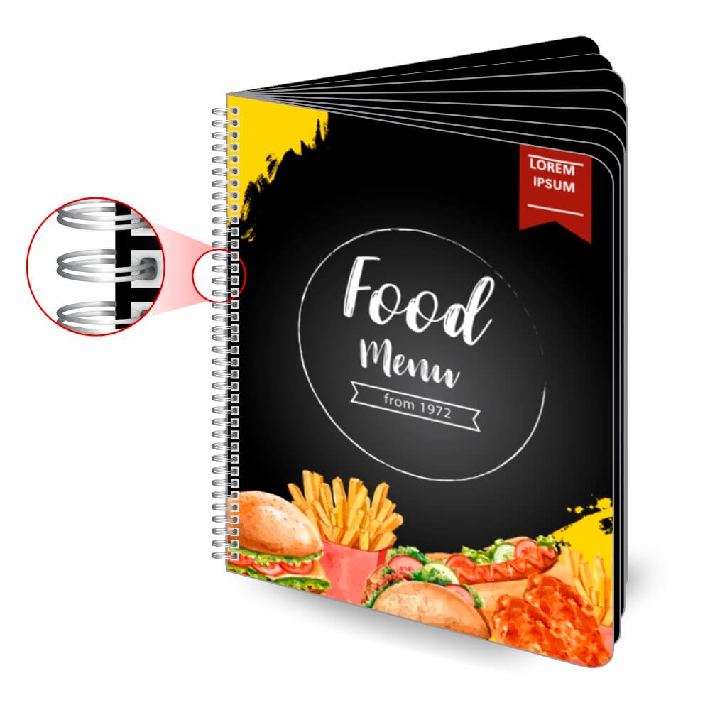 Cardápios Personalizados Wire O 16 Páginas Couchê 250g (210x300mm)