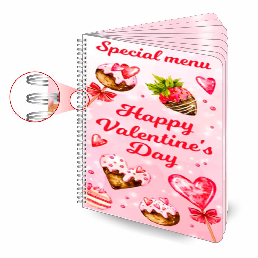 Cardápios Personalizados Wire O 16 Páginas Plástico Compacto 0,05mm (210x300mm)