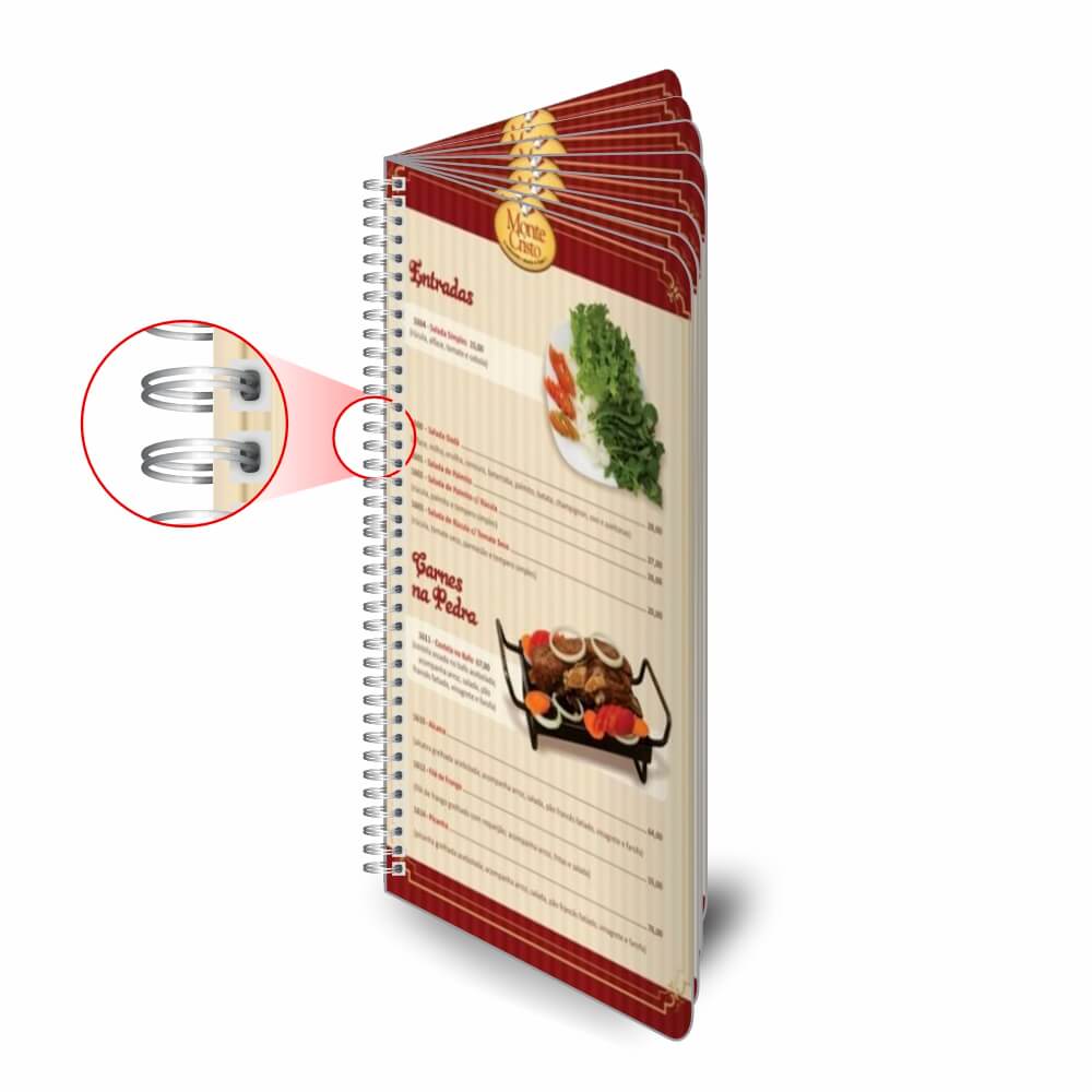 Cardápios Personalizados Wire O 16 Páginas Plástico Compacto 0,05mm (105x300mm)