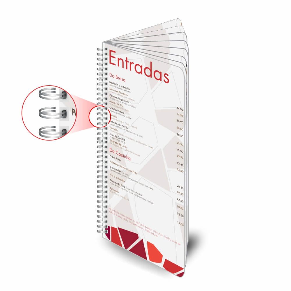 Cardápios Personalizados Wire O 16 Páginas Couchê 300g (105x300mm)