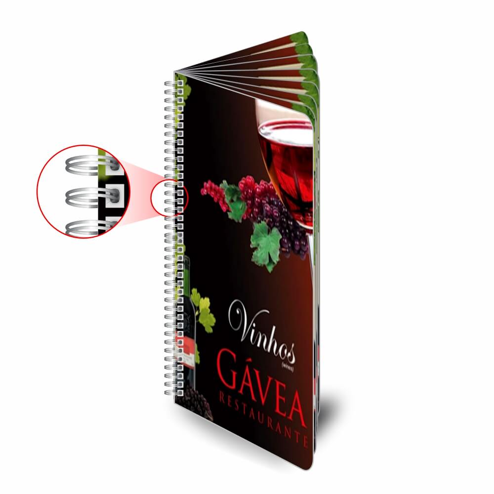 Cardápios Personalizados Wire O 16 Páginas Plástico Compacto 0,05mm (105x300mm)