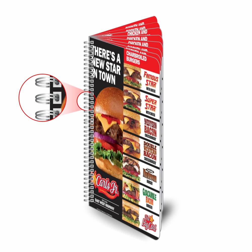 Cardápios Personalizados Wire O 16 Páginas Couchê 250g (105x300mm)