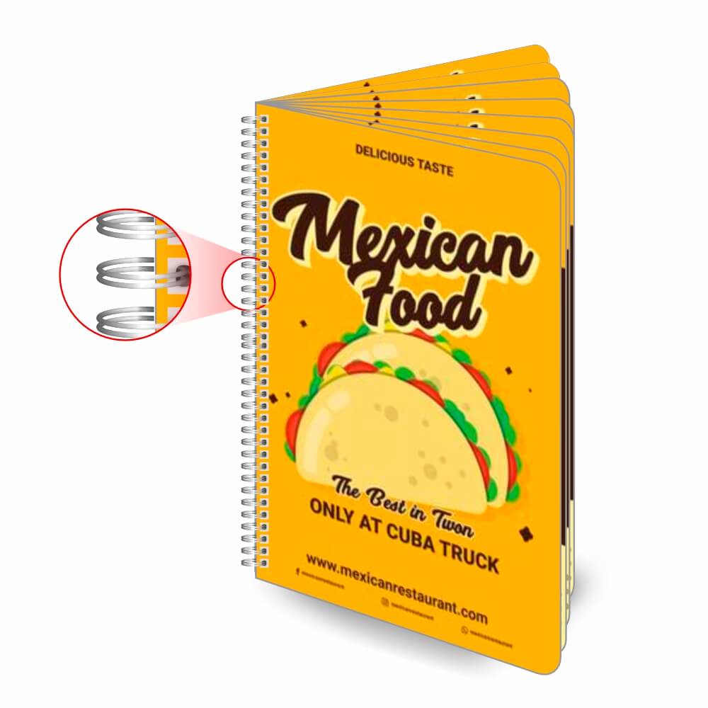 Cardápios Personalizados Wire O 16 Páginas Couchê 300g (300x420mm)