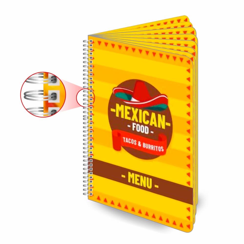 Cardápios Personalizados Wire O 16 Páginas Couchê 300g (300x420mm)