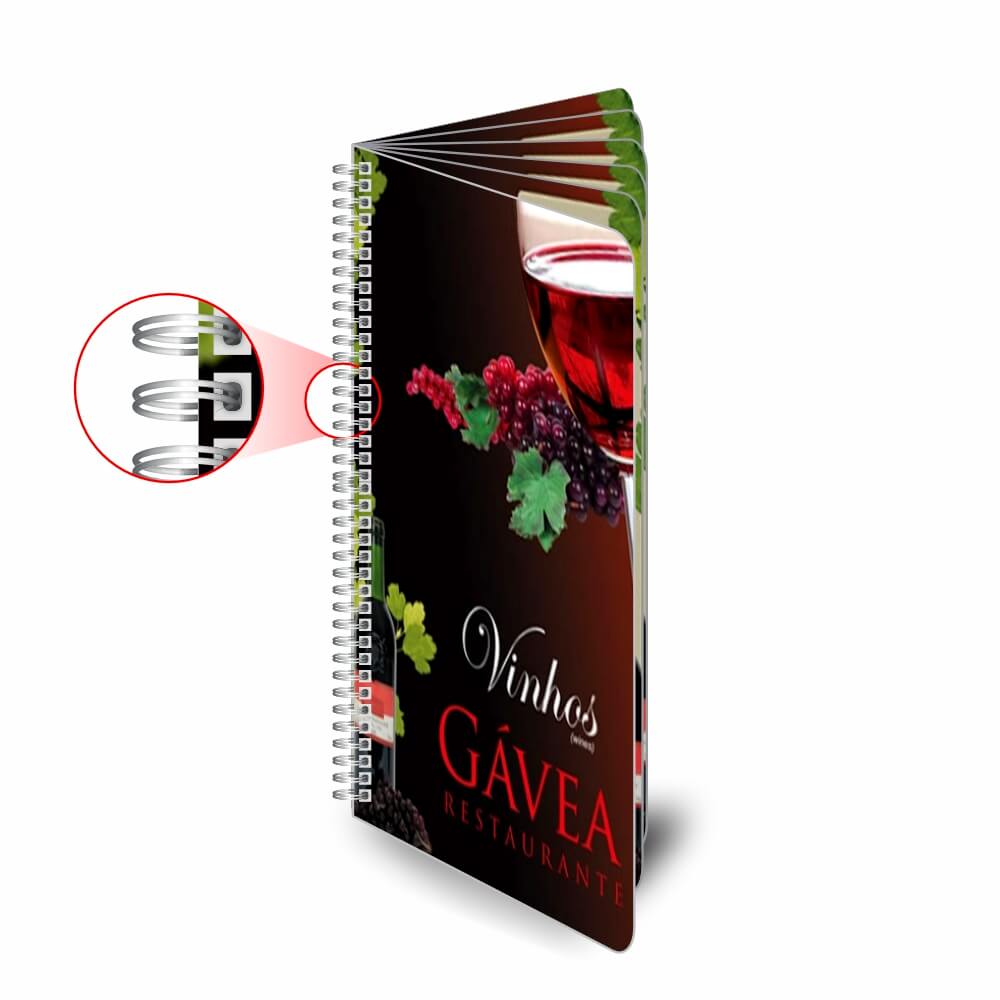 Cardápios Personalizados Wire O 12 Páginas Couchê 250g (105x300mm)