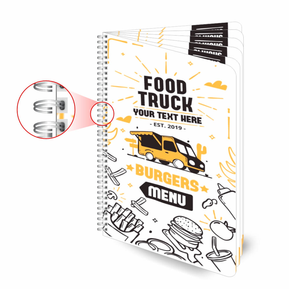 Cardápios Personalizados Wire O 12 Páginas Couchê 300g (150x210mm)