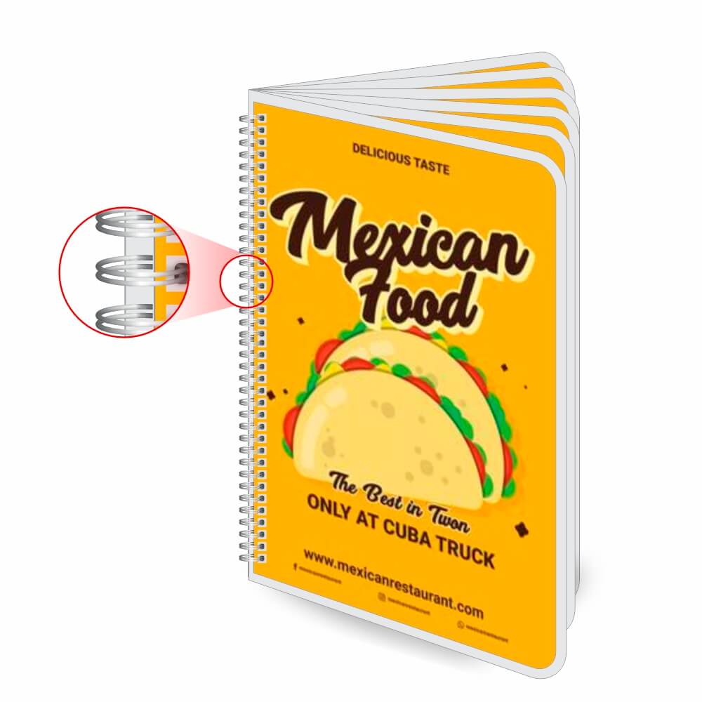 Cardápios Personalizados Wire O 12 Páginas Plastificação Rígida 0,10mm (300x420mm)