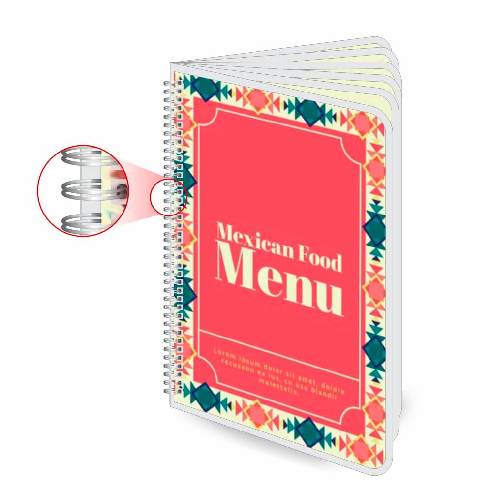 Cardápios Personalizados Wire O 12 Páginas Plastificação Rígida 0,10mm (300x420mm)
